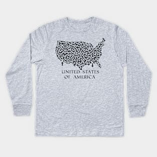 United States of America Shaped Maze & Labyrinth Kids Long Sleeve T-Shirt